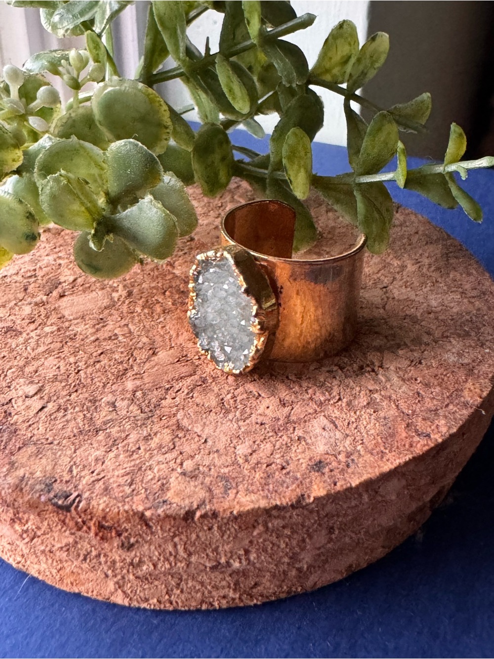 Gold-tone Cuff Ring with Druzy Accent